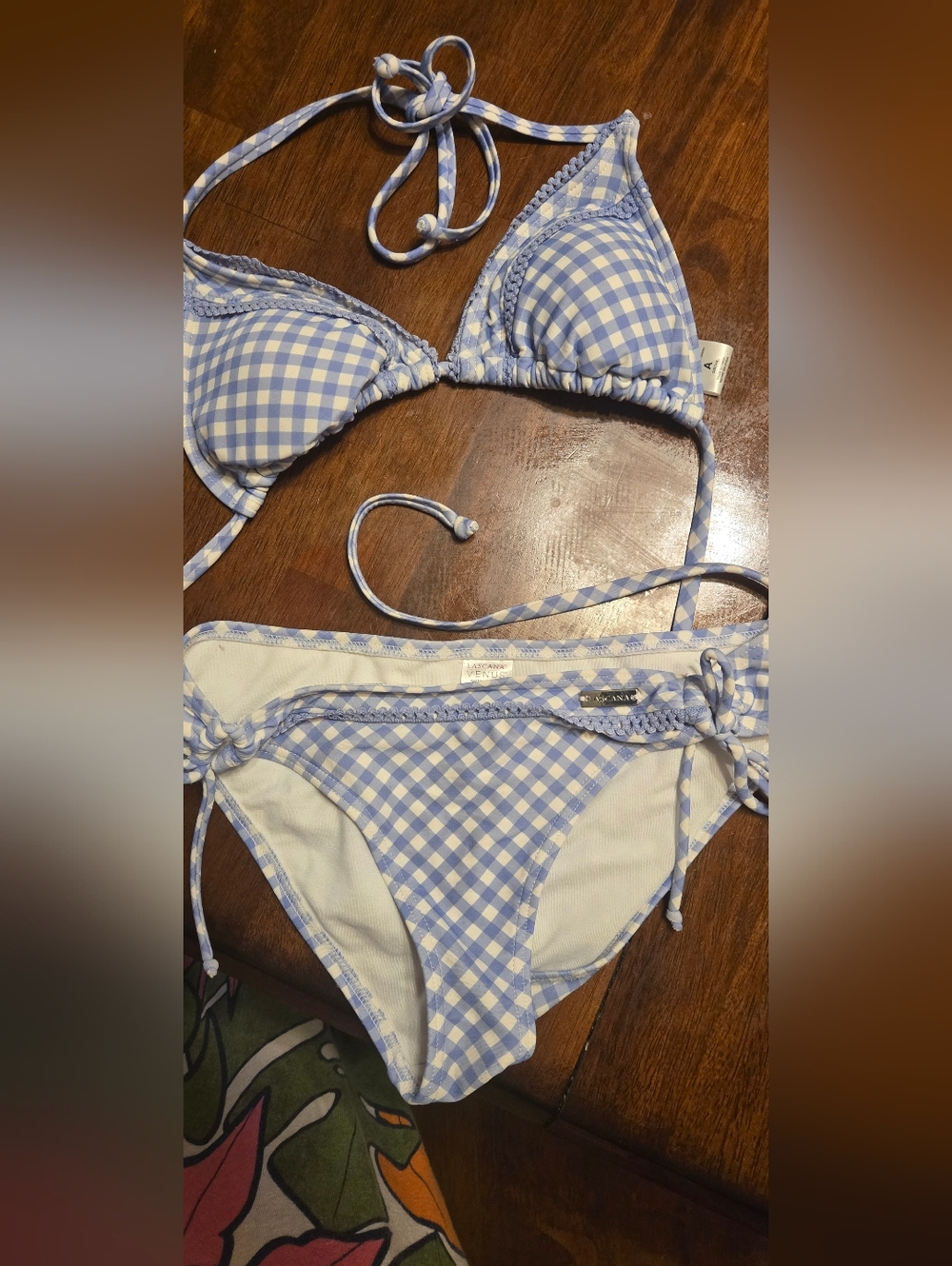 VENUS Blue and White Gingham Triangle Bikini